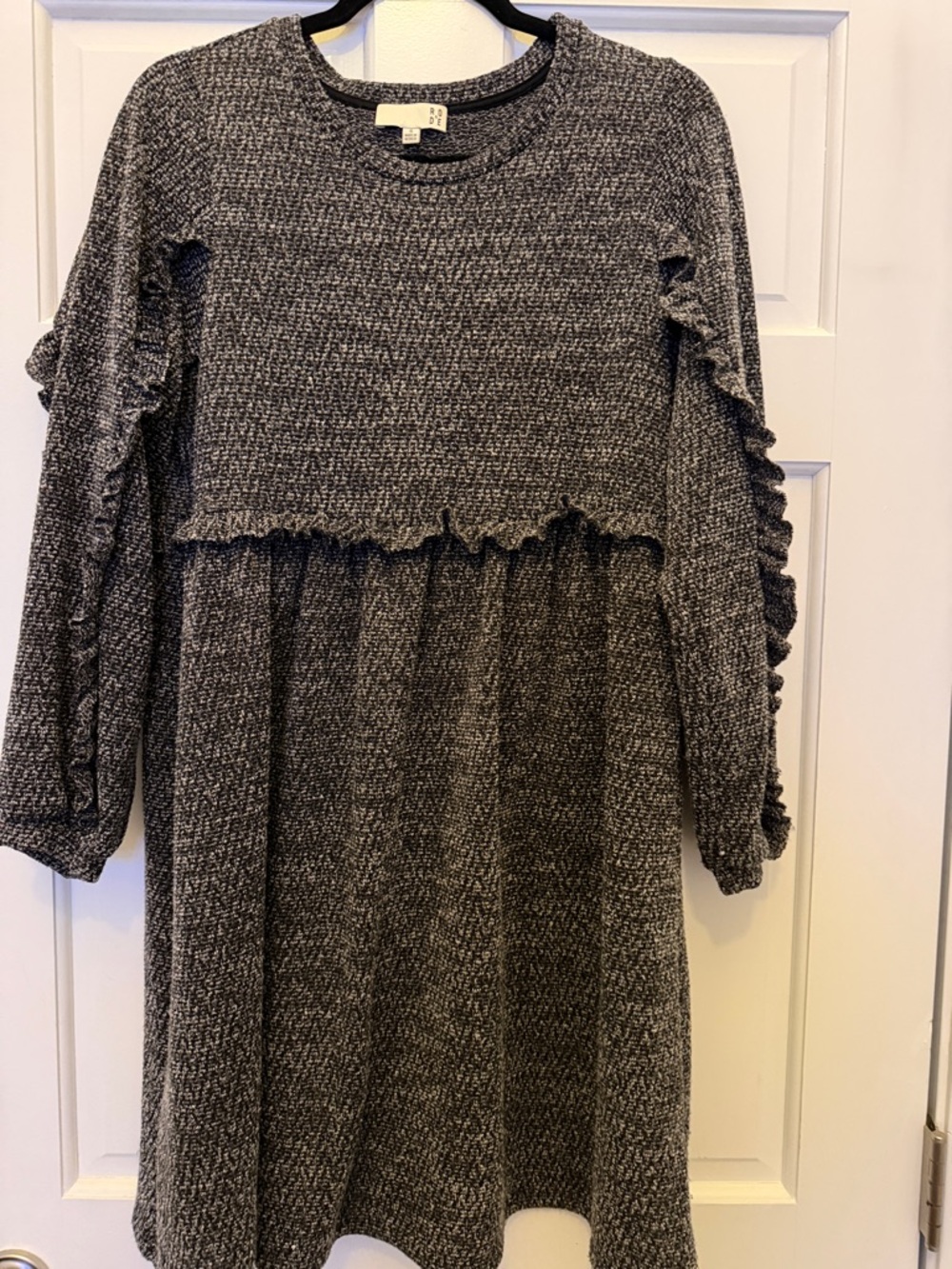 Ro & De Charcoal Gray Knit Ruffle Midi Dress
